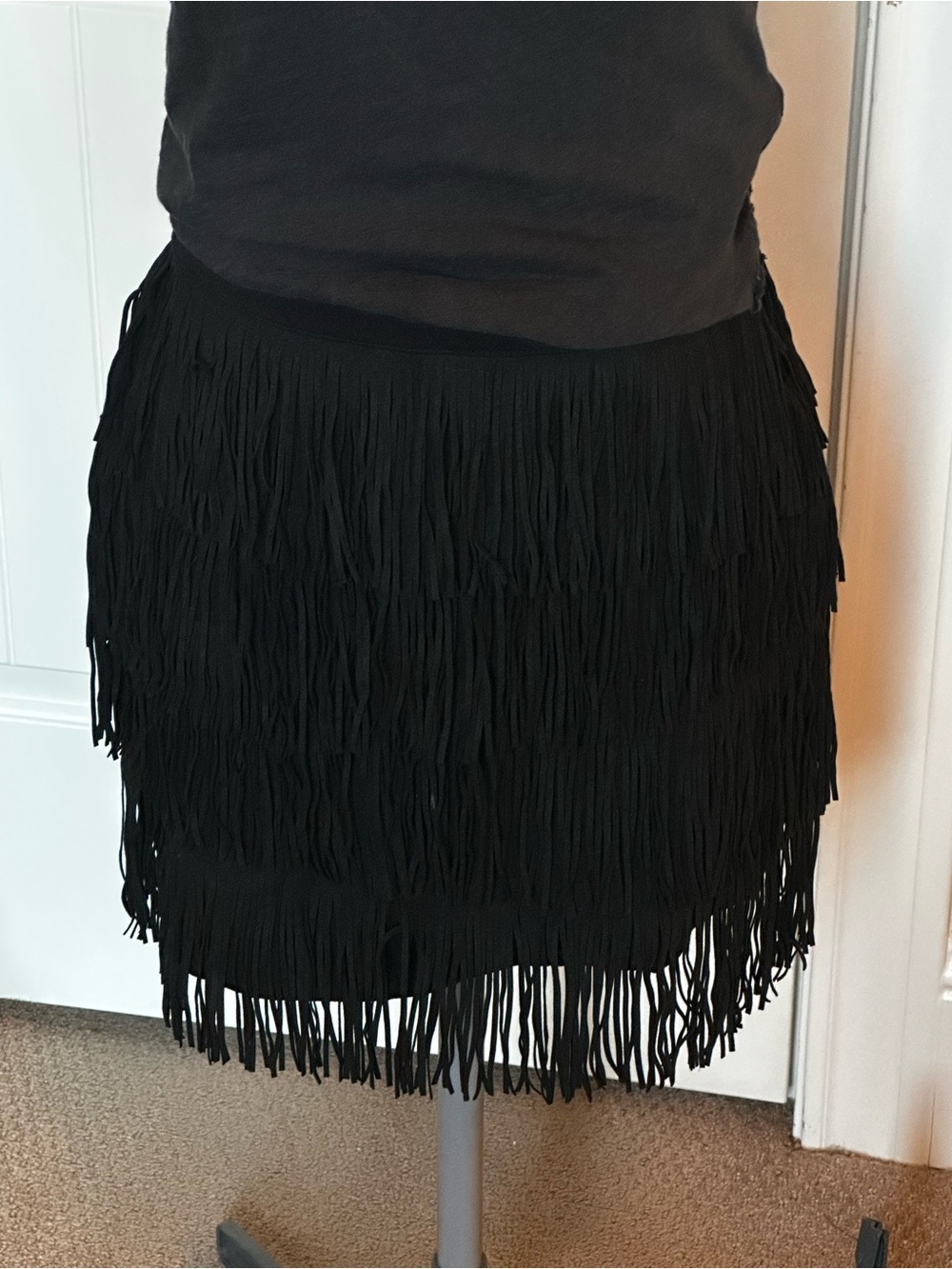 Express Black Fringe Mini Skirt